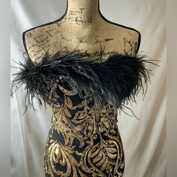 Fashion Nova Black and Gold Prom Dress - Picture 3 of 14